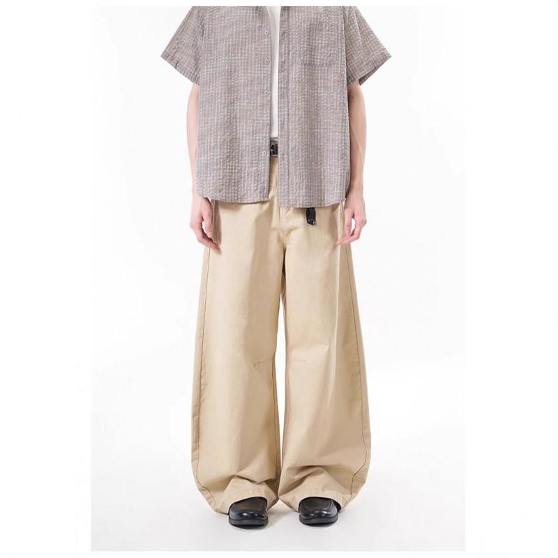 Unisex Relaxed Fit Cargo Pants In Vintage Washed Cotton Wide Leg Banana Cut Slimming Loose Trousers Streetwear Casual Wear
