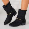 Fashion Fashion Pointed Toe Ladies Shoes 2024 Comfortable and Versatile Black Suede Women's Mid Calf Boot Casual Large Size Square Heels