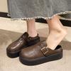 Повседневные туфли-одиночки, ленивые на один педаль, женские туфли из черной кожи, новые весенне-летние туфли на толстой подошве с мешком на носке и полушлепанцы