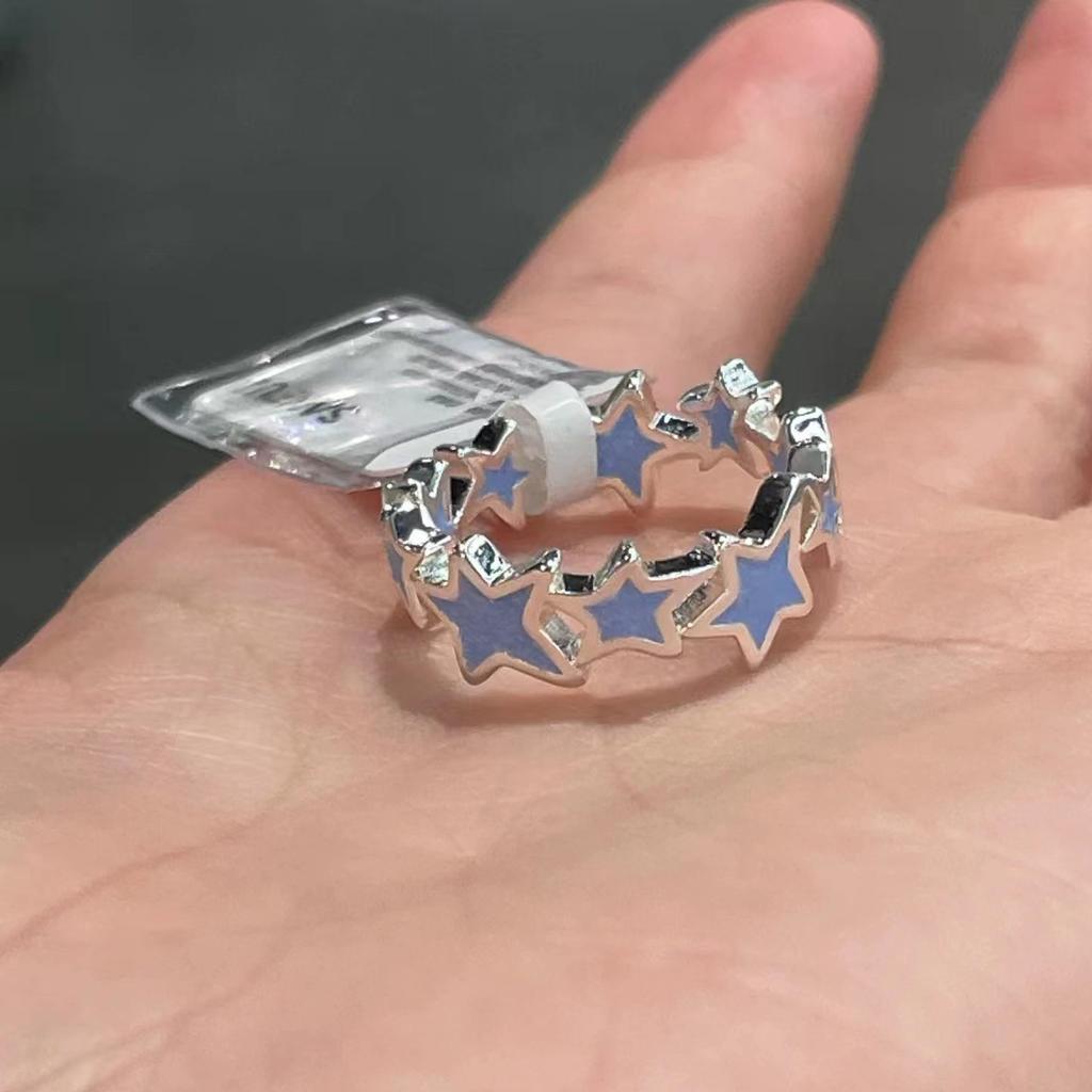 New Colorful Enamel Pink Star Rings for Women Girls Cool Sweet Y2K Blue Twisted Star Open Ring Party Gifts Jewelry