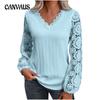 Spring and Autumn Women's V-neck Casual Loose Women's Lace Bottom Shirt