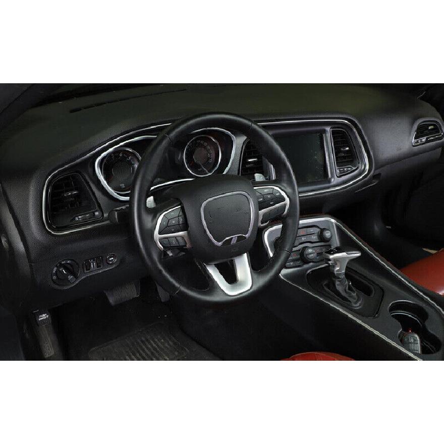 For Dodge Challenger 2015-2023 Gray Vinyl Steering Wheel Horn Button Ring Trim