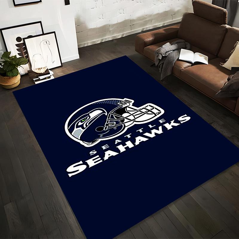 Seattle Seahawks Logo with Football Helmet Design Non-slip rug suitable for living room and bedroom sofas.