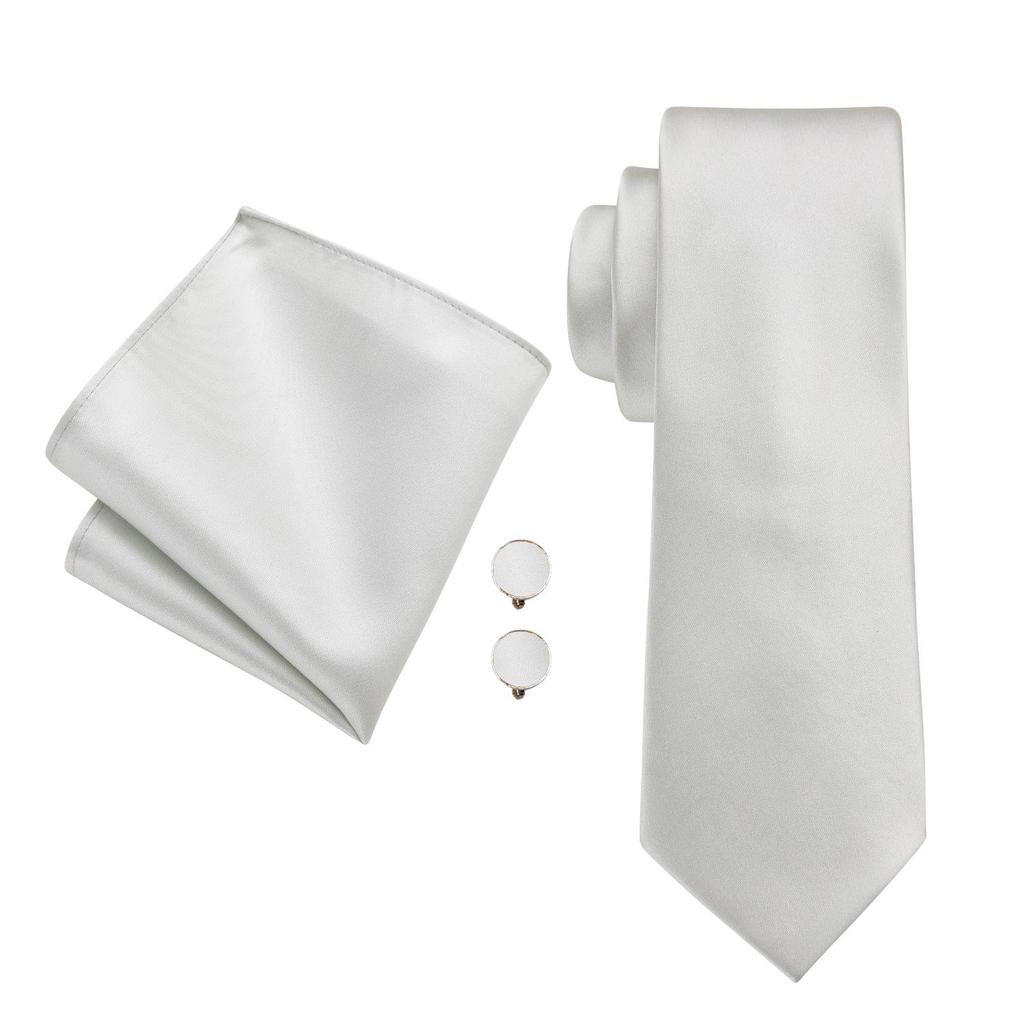 Hi-Tie Мужской галстук, белый однотонный галстук, носовой платок, запонки, свадебный галстук, выпускной вечер