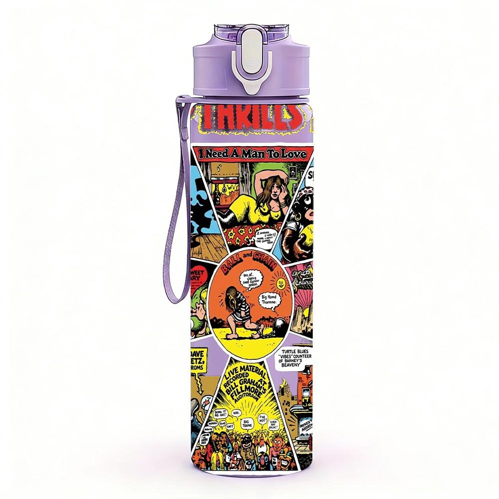 1PC Colorful Collage 750ml sports water bottle leakproof straw lid outdoor office home
