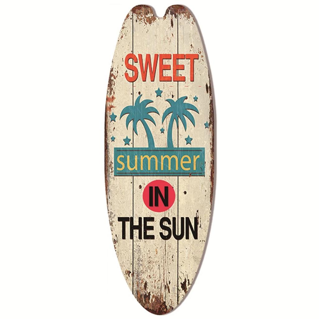 Retro Wooden Surfboard Beach House Decorative Plaque Wooden Sign with Ocean Theme for Home and Office Decoration