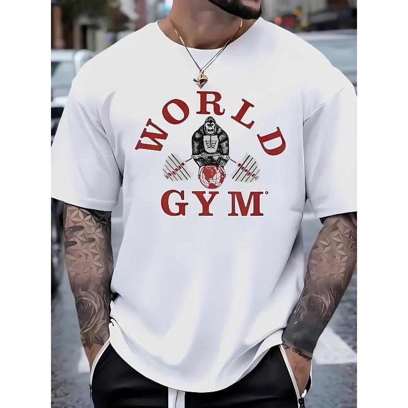 Европейские размеры Мужская мода Модный для спорта Футболка с коротким рукавом | Эластичный комфорт, 2D-печать Геометрический узор, Круглый вырез, Вязаная ткань