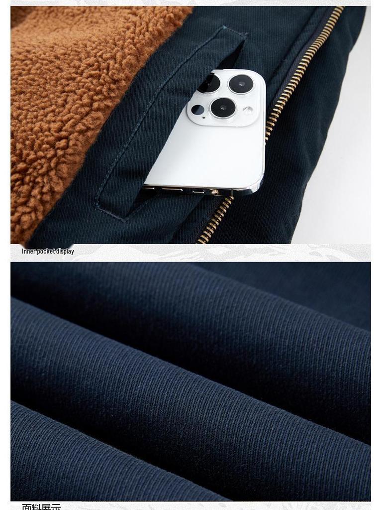 Мужское пальто из овчины с плюшевой подкладкой: Свободная молодежная летная куртка, хлопковая верхняя одежда для осени и зимы.