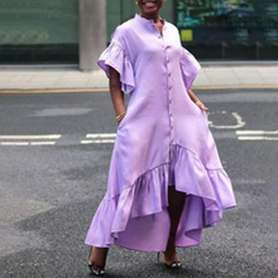 2024 Лето Женское Платье Больших Размеров с Рукавом-трубой, Круглым Вырезом, Разрезом На Бедрах, Африканское Платье