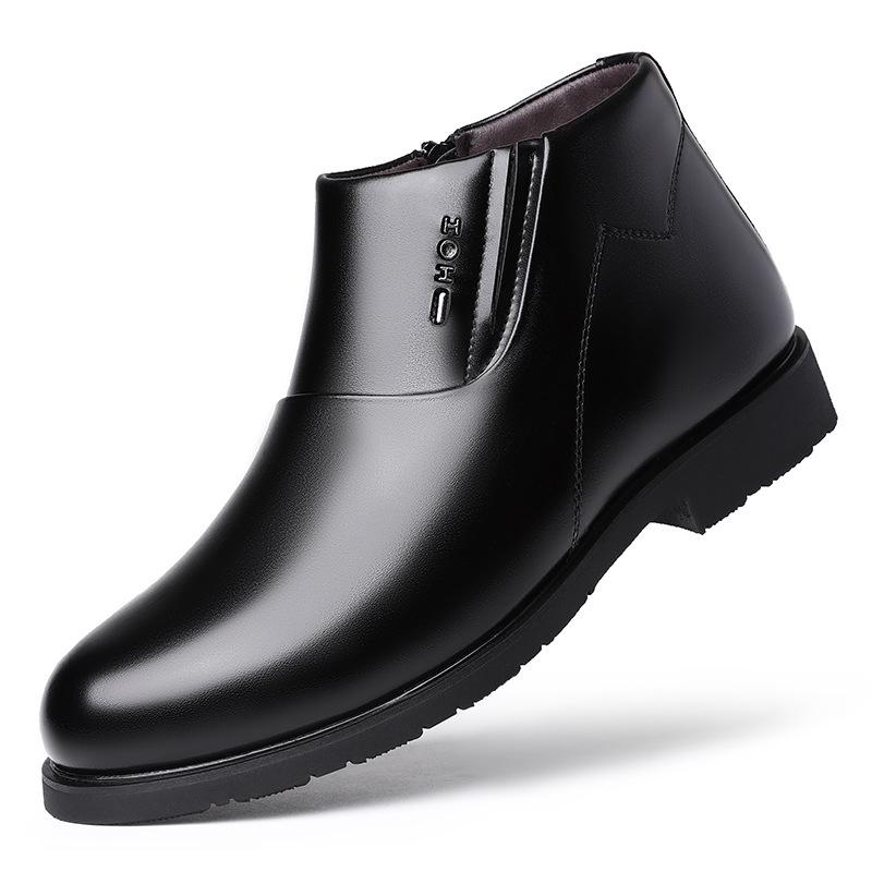 Зимние новые мужские деловые кожаные ботинки 2024 года, мужские высокие ботинки из флиса, теплые хлопковые кожаные ботинки для мужчин 311