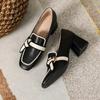 Fashion Women Retro Bowknot Loafers Spring Square Head Women Single Shoes Classic Thick Heels Soft Leather Female Pumps Zapatos De Mujer