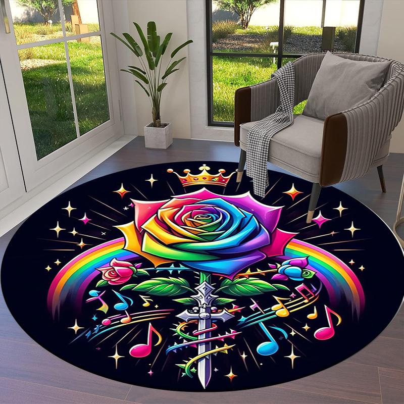 1pc Office Carpet Chair Mats Rainbow Rose with Crown and Music Notes Perfect for Decorating Office Chairs, Living Rooms, Or Bedrooms