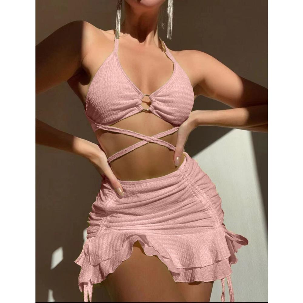European and American Bikini Sexy Three-Piece Suit Women's Beach Swimsuit Fashion Lace-up Swimsuit