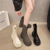 Short Boots Women's 2025 Autumn and Winter New Round Head Thick Heel V Mouth Thick Sole Small Boots Rear Zipper Thin Martin Boots