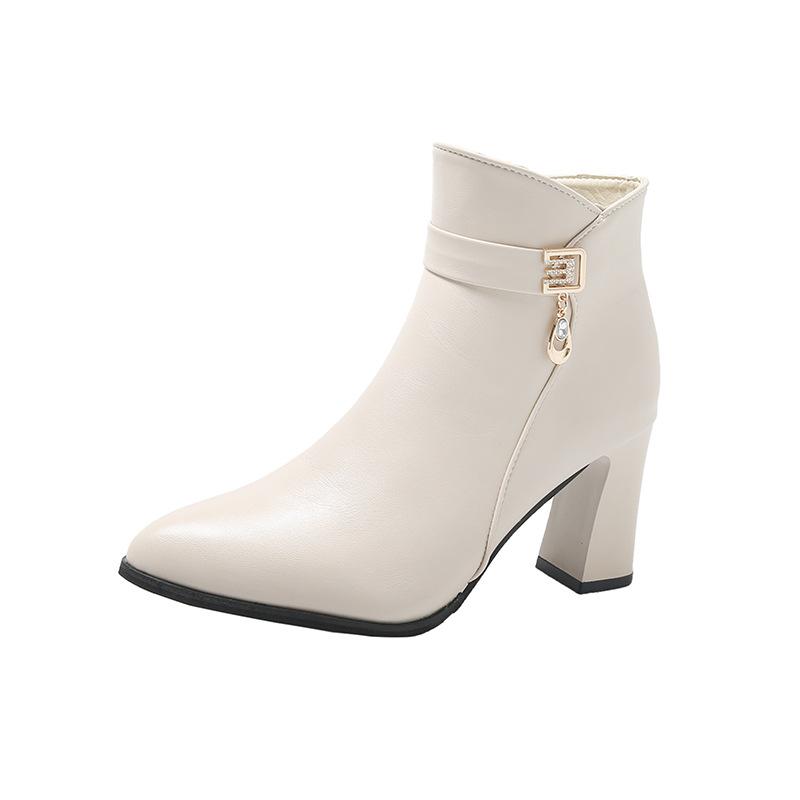 Женские ботильоны Модные женские ботинки Осень-зима Стразы Подвеска Молния Комфорт Нескользящие Высокие каблуки Кожаные ботинки