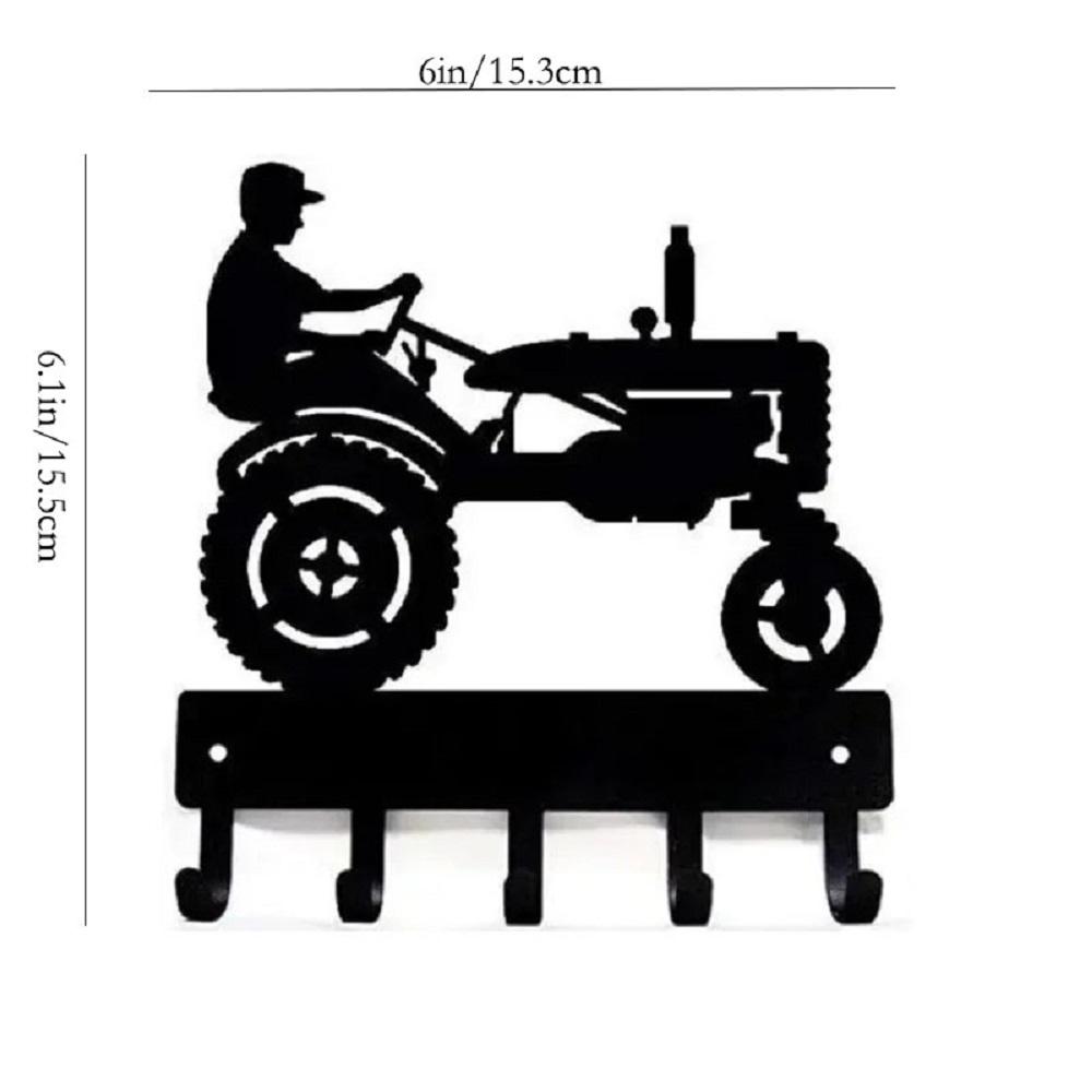 1pc Farm Tractor with Farmer Key Rack Hanger - 6 Inch Wide Metal Wall Art for Rustic Home Decor