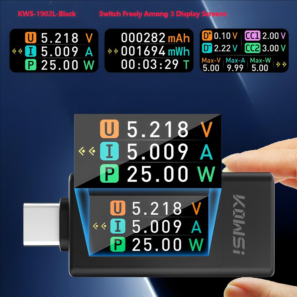 Type-C USB Tester 4-Digit Color Monitor 4-30V Volt Meter Current Power Detector Compatible w/ QC2.0/3.0/PD/Samsung Fast Charging