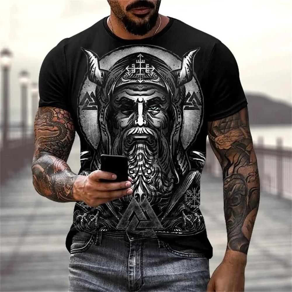 Летняя футболка с принтом Viking Warriors Graphic 3D, мужские свободные топы с коротким рукавом в скандинавском стиле, футболки, мужская одежда, размер XXS-6XL