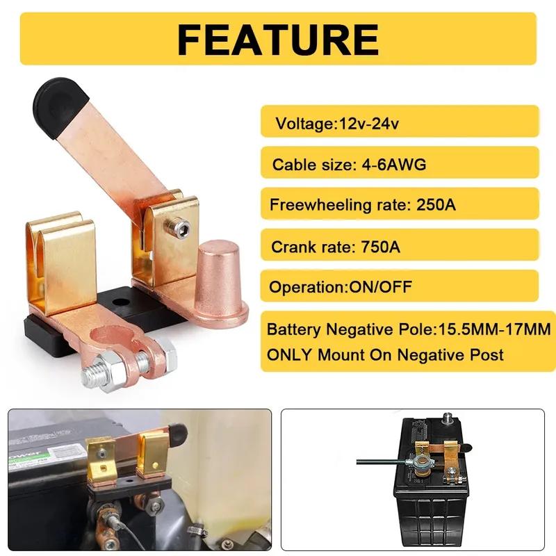 250A Isolator Power Cut Off Battery Disconnect Switch 12V 24V Top Post Knife Blade Series Switch for Marine Car Boat RV ATV