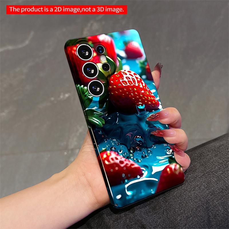 2DFlat Samsung phone case Vibrant Strawberries in Turquoise Splash Applicable to Galaxy S23 S24 S25ULTRA S26 A12 A14 A15 A16 A54 A55
