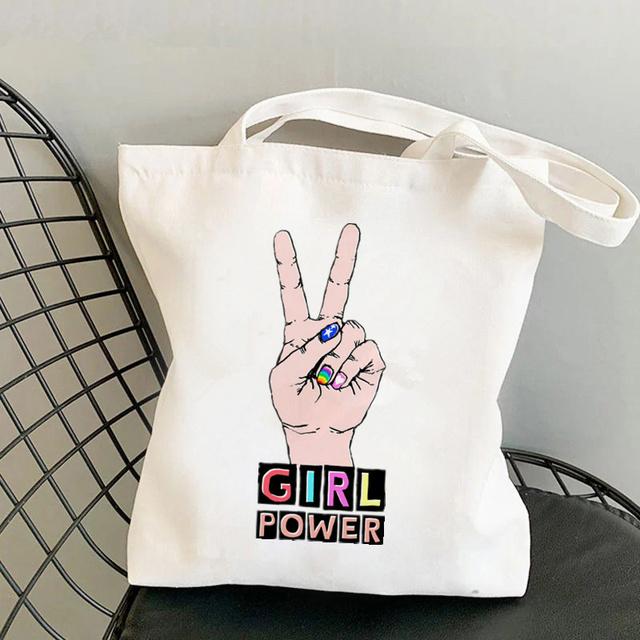 Шоппер GIRL POWER с принтом Каваи Сумка Харадзюку Женская сумка для покупок Холщовая сумка-шоппер Женская сумка-тоут на плечо