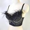 French Style Feather Strap Bralette Sexy Off Shoulder Party Tassel Bustier Women