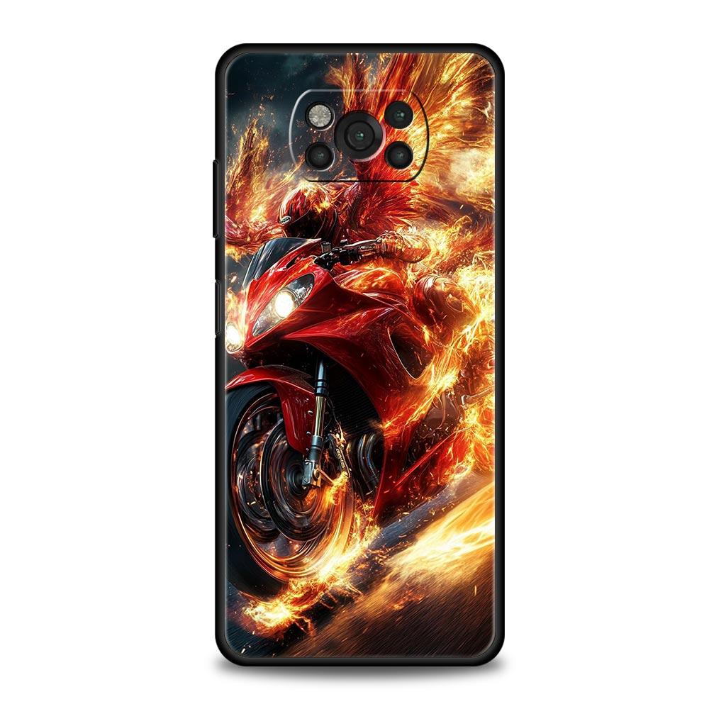 Motorcycle Phone Case for Xiaomi Poco F7 F6 F5 F4 F3 X6 X5 X4 X3 NFC F7 Ultra M4 C51 C55 GT 5G Soft TPU Cover Fundas Capas Coque