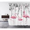 LB Pink Flamingo Shower Curtain Grey Leaf Pink Rose Floral Shower Curtains for Bathroom Tropical Bird Shower Curtain Set Waterproof Washable Fabric