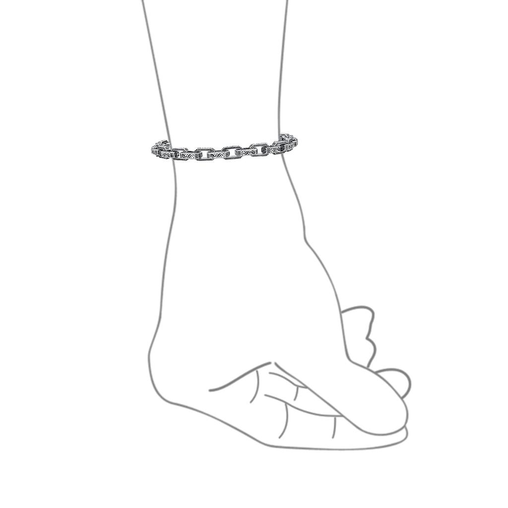 Унисекс толстый сплошной византийский свиток дизайн массивный прочный прямоугольный звеньевой браслет-цепочка для мужчин окисленное стерлинговое серебро сделано в Турции 9 дюймов мужской