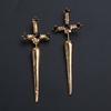 Novel Punk Multicolor Crystal Dagger- Earrings Metal Sword- Handle Studs Earrings for Women Girls Halloween Jewelry Gift