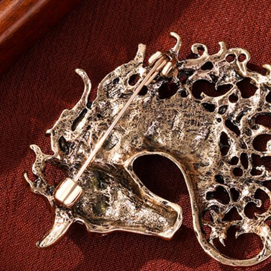 Retro Rhinestone Horse Brooch Pin Women Men Zinc Alloy Horse Head Lapel Pin Animal Sweater Dress Suit Clothing Accessories Jewelry Gift