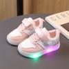 TS JYL JK194 Girls Leather Light Up Sneakers Breathable Upper Soft Sole For Small Age Toddlers