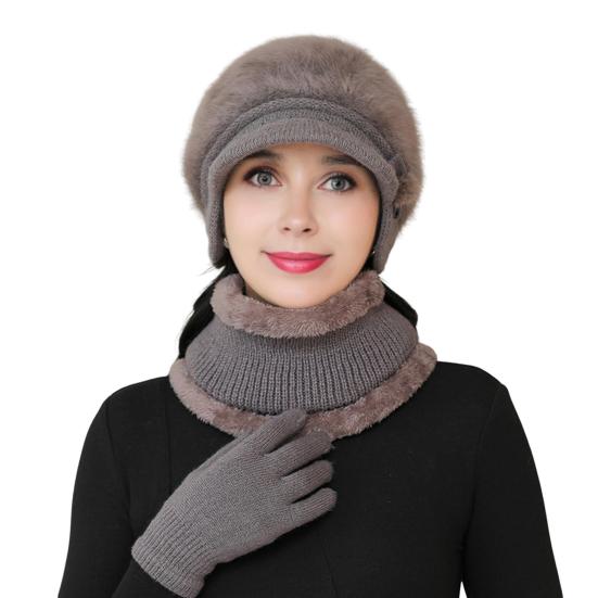 3 шт./комплект для женщин среднего возраста, зимняя шапка, шарф, перчатки, комплект, толстая вязаная защита ушей