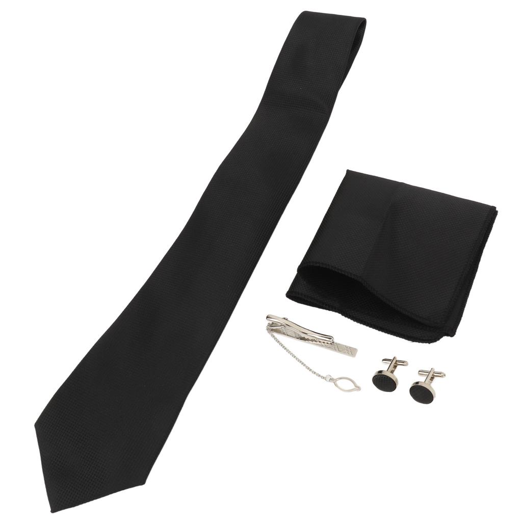 Men Gift Tie Set Silky Necktie Tie Clip Soft Lightweight Pocket Square Cufflink Set 8cm Width for