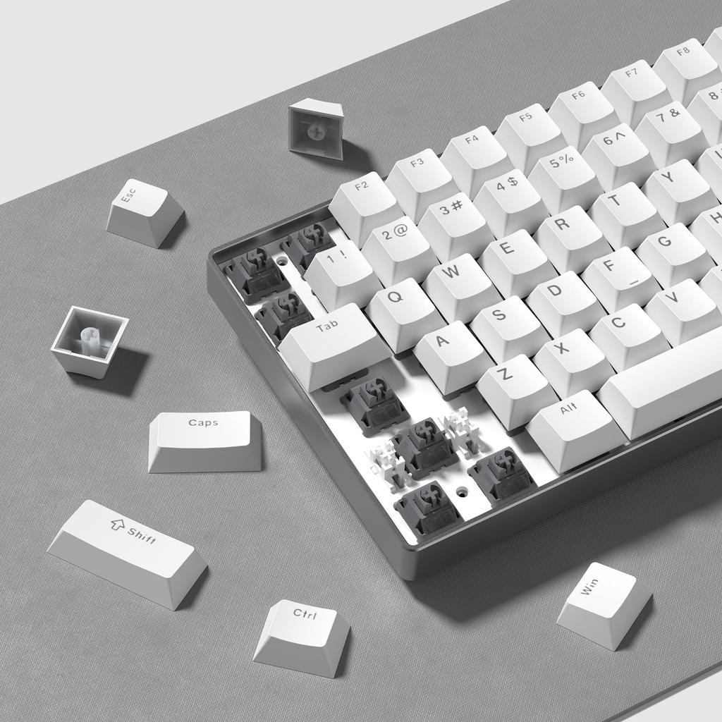 122-Key Double-Shot PBT Light-Transmitting Keycaps with Cherry Profile for Mechanical Keyboards (White)