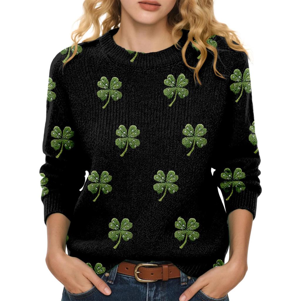 LXF-YT52 Saint Patrick's Day Fair Isle Pullover Sweater - Long Sleeve, Spring and Autumn Fashion.