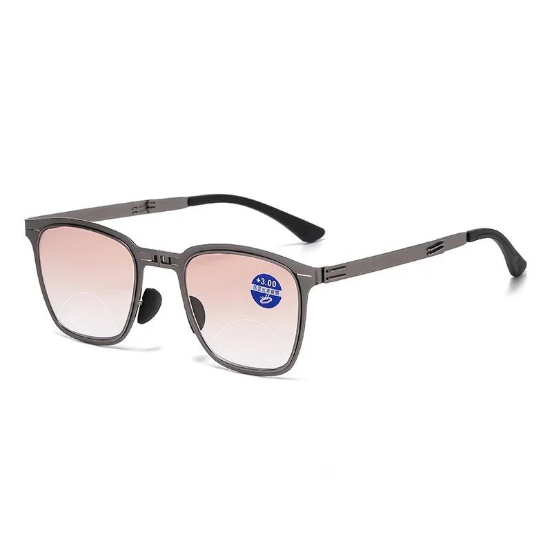 Прогрессивные цветные анти-синий свет очки для дальнего зрения модные очки для близи и дали металлические складные бифокальные очки для чтения