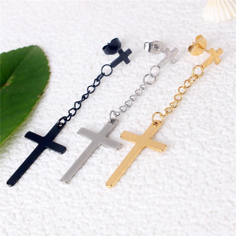 SImple Classic Cross Tassel Pendant Earrings Stainless Steel Fashion Geometric Drop Ear Jewelry Party Gifts For Women Girls