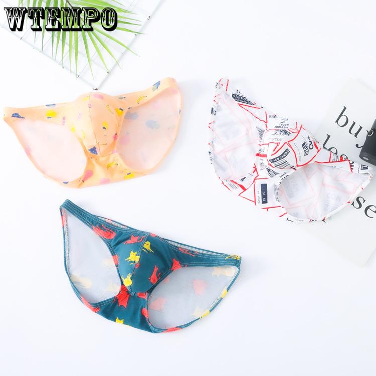 Men's Printed Underwear Triangle Pants Cotton Low Waist Elastic Cross Border Large Size