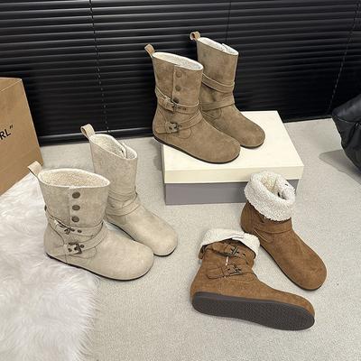 Флис из овечьей шерсти теплые два способа носки короткие ботинки женские с пряжкой ремня внутренняя высота увеличение пушистые зимние ботинки хлопковая обувь