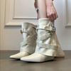 French Spice Girl Riveted Pants Boots Women's Pointed Wedge Heel Medium Knight Boots Niche High-end Fashion Short Boots