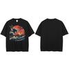 Мужская футболка стираного черного цвета Harajuku Streetwear с графическим принтом 'Sun Wave' Хлопок Японская футболка в стиле Укиё-э Хипстерские топы Футболка Унисекс