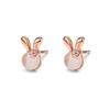 Sweet Flower Rabbit Earrings Cat Eye Stone Flowers Cute Fresh Girl Earrings Women New Style