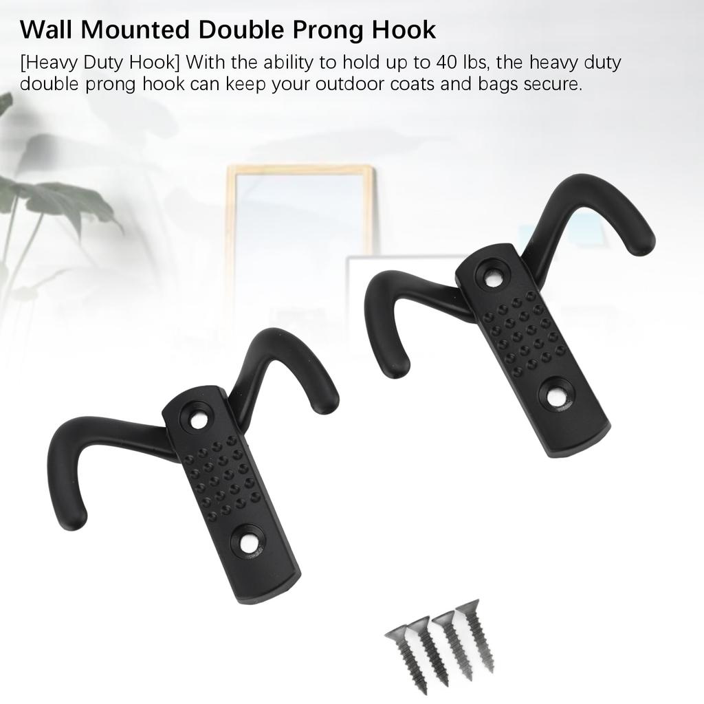 6 Pcs Double Prong Hook Wall Mounted Zinc Alloy Heavy Duty Dual Prong Hook for Coat Robe Scarf Towel