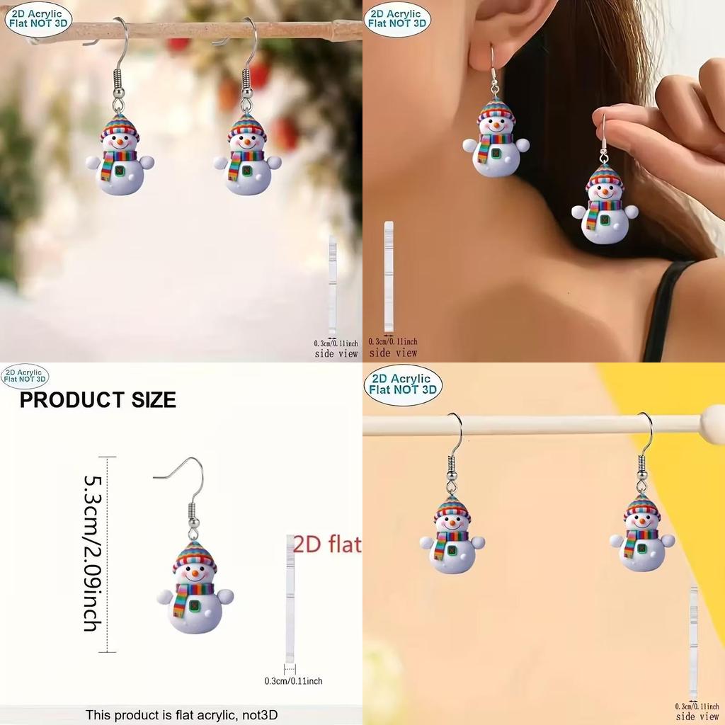 Acrylic Cartoon Snowman Earrings With Silver Studs For Casual Daywear