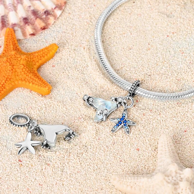 Copper Crabs Ocean Series Blue Turtle Starfish Shell Fit Original Bracelet Charms For Women Diy Fine Jewelry Gifts