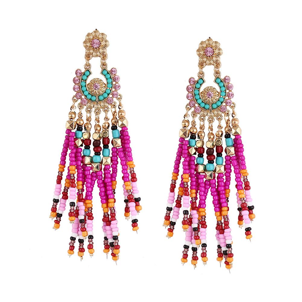 Women's Bohemia Beaded Tassel Ear Pendent Long Fringe Eardrop Dangle Earrings Ladies Jewelry Christmas Gift