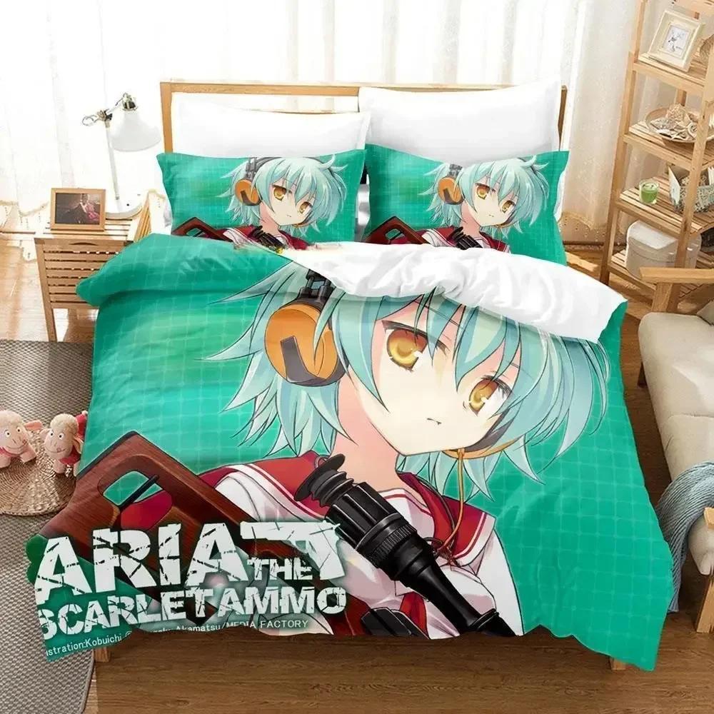 New Aria The Scarlet Ammo Bedding Set Cartoon Anime Three-Piece Set Adult Kid Bedroom Duvet Cover Sets 3D Print Kawaii Anime