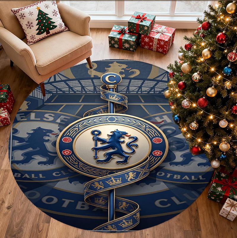 Chelsea Football Club Pattern Round Rug, Indoor/Outdoor Mat, for Picnic, Gameroom, Bedroom, Office, Living Room, Home Decor Carpet, Birthday Gift
