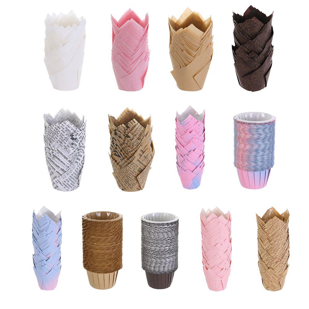 50pcs DIY Bakeware Cake Tray Greaseproof Paper Tulip Baking Cup Cupcake Liners Cake Muffin Cups